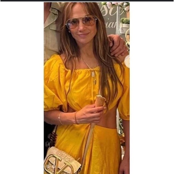 Farm Rio Yellow knotted puff sleeve dress Large - Picture 5 of 11